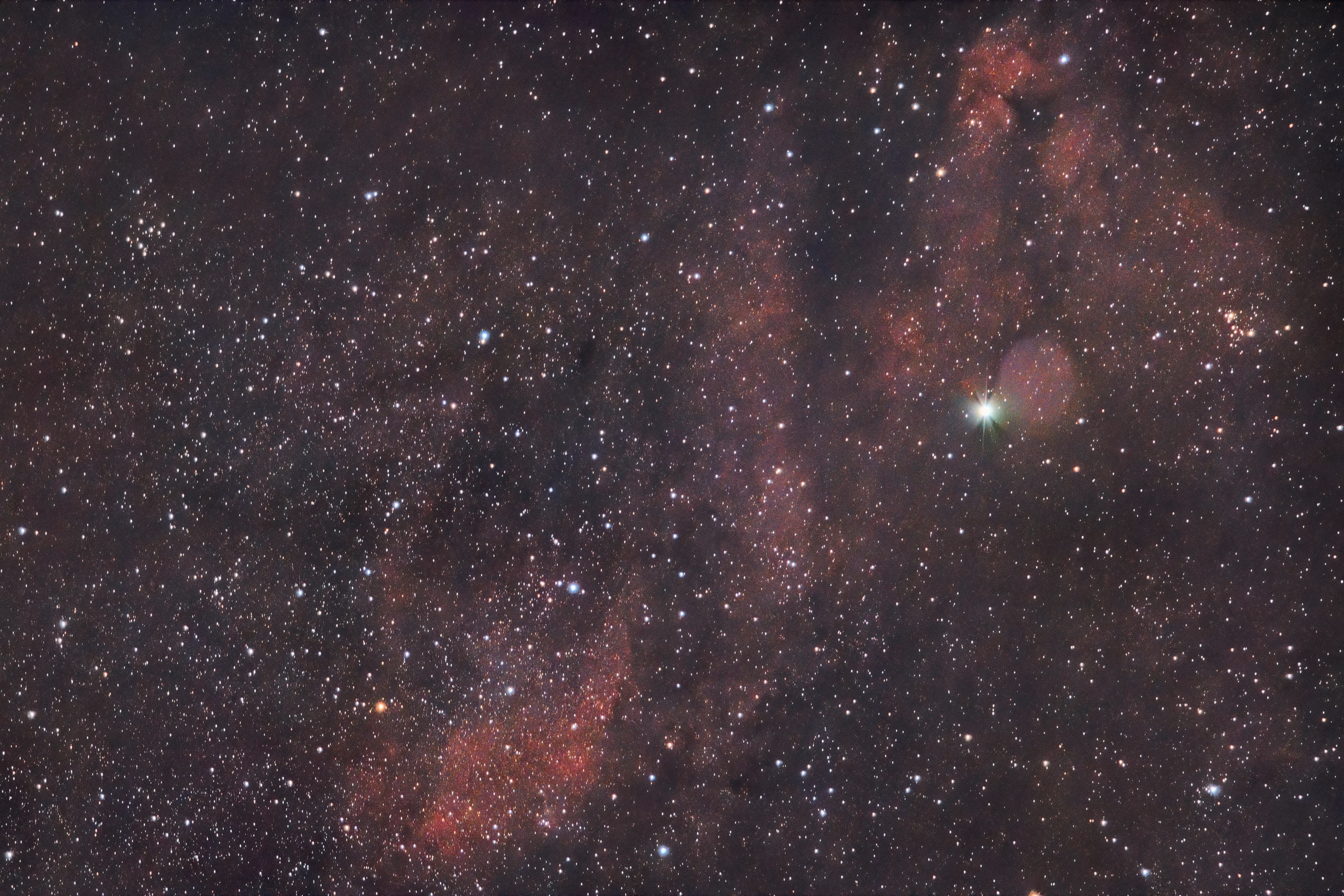 Sadr and P Cygni region | 50 min total time (85 sec subs) | dark+flats calibration | 637mm | F/8 | 3200 ISO | Canon EOS R + 200-800mm RF lens