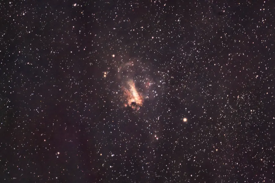 Swan nebula M17 | 3.5 min total time (30 sec subs) | no calibration | 800mm | F/9 | 5000 ISO | Canon EOS R + 200-800mm RF lens
