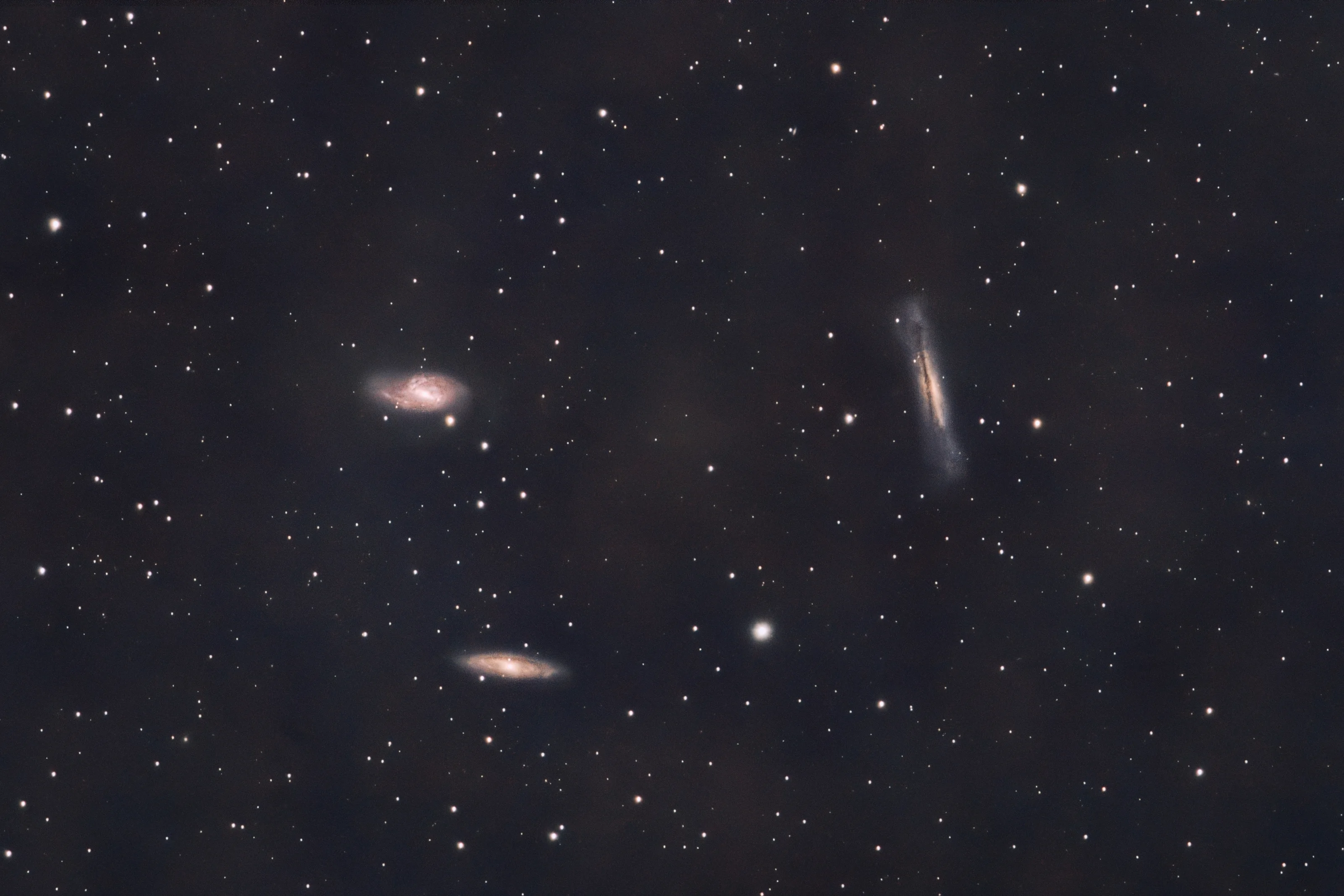 Leo Triplet M65, M66 and NGC3628 | 165 min total time (220 sec subs) | dark+flats calibration | 800mm | F/9 | 400 ISO | Canon EOS R + 200-800mm RF lens